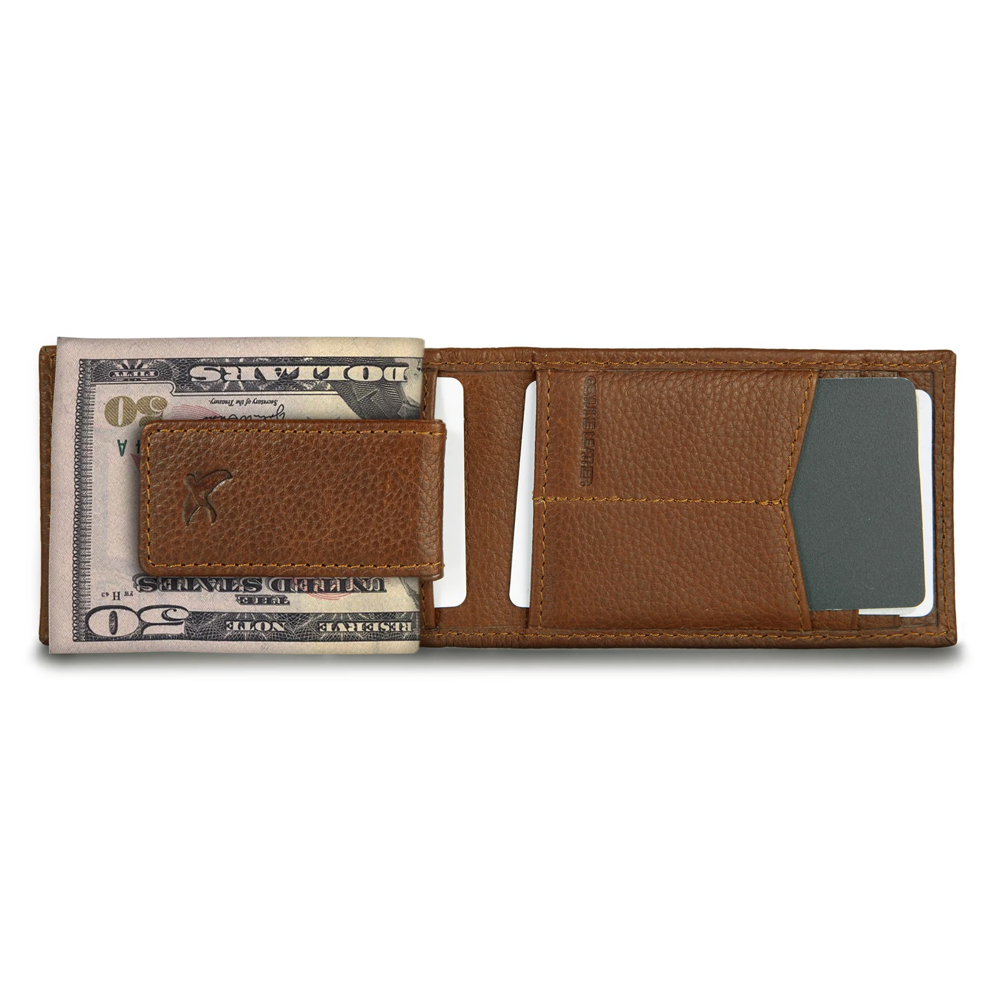 EB Signature Logo Leather Bifold With Money Clip Wallet - Image 14