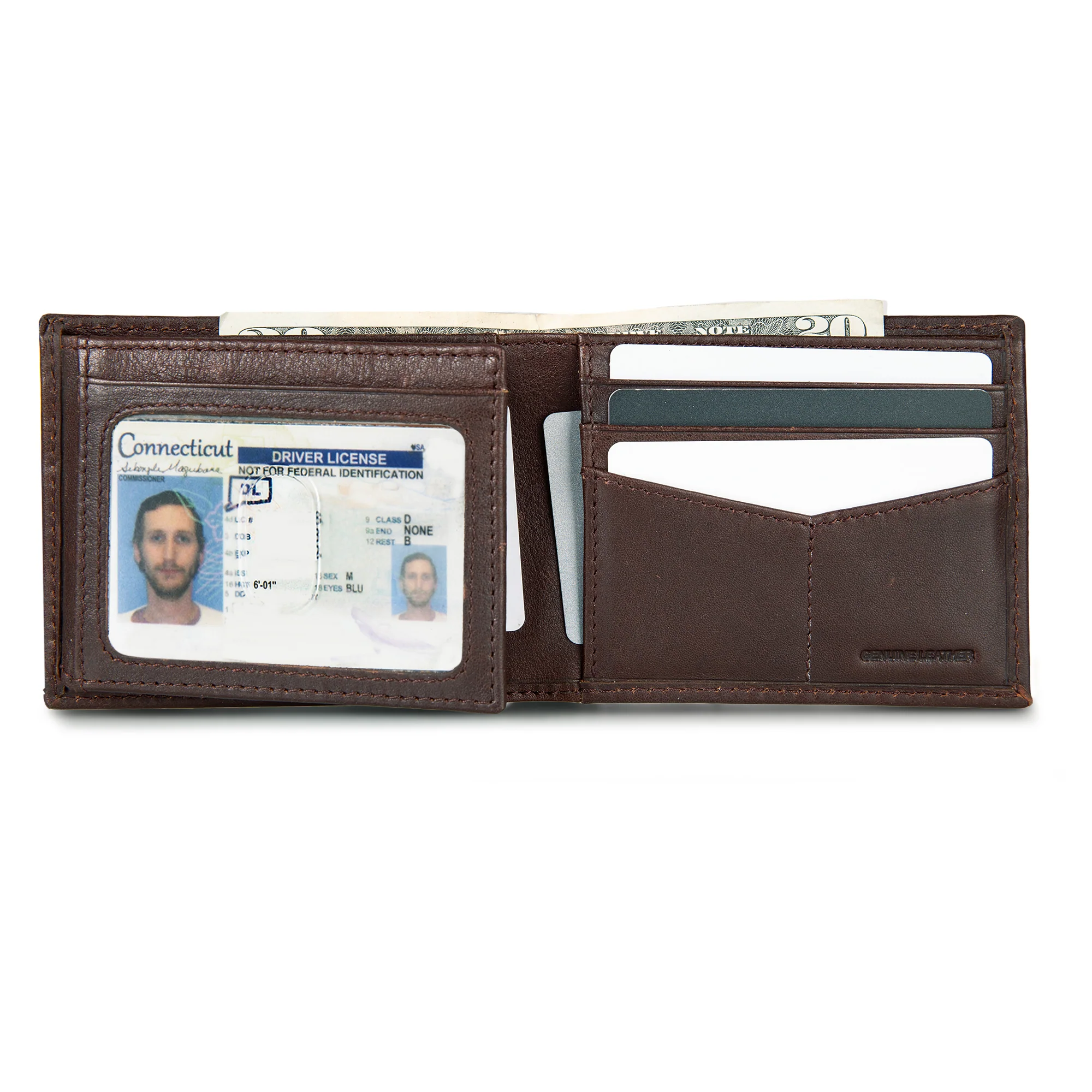 EB Signature Logo Leather Flip Id Bifold Wallet - Image 17