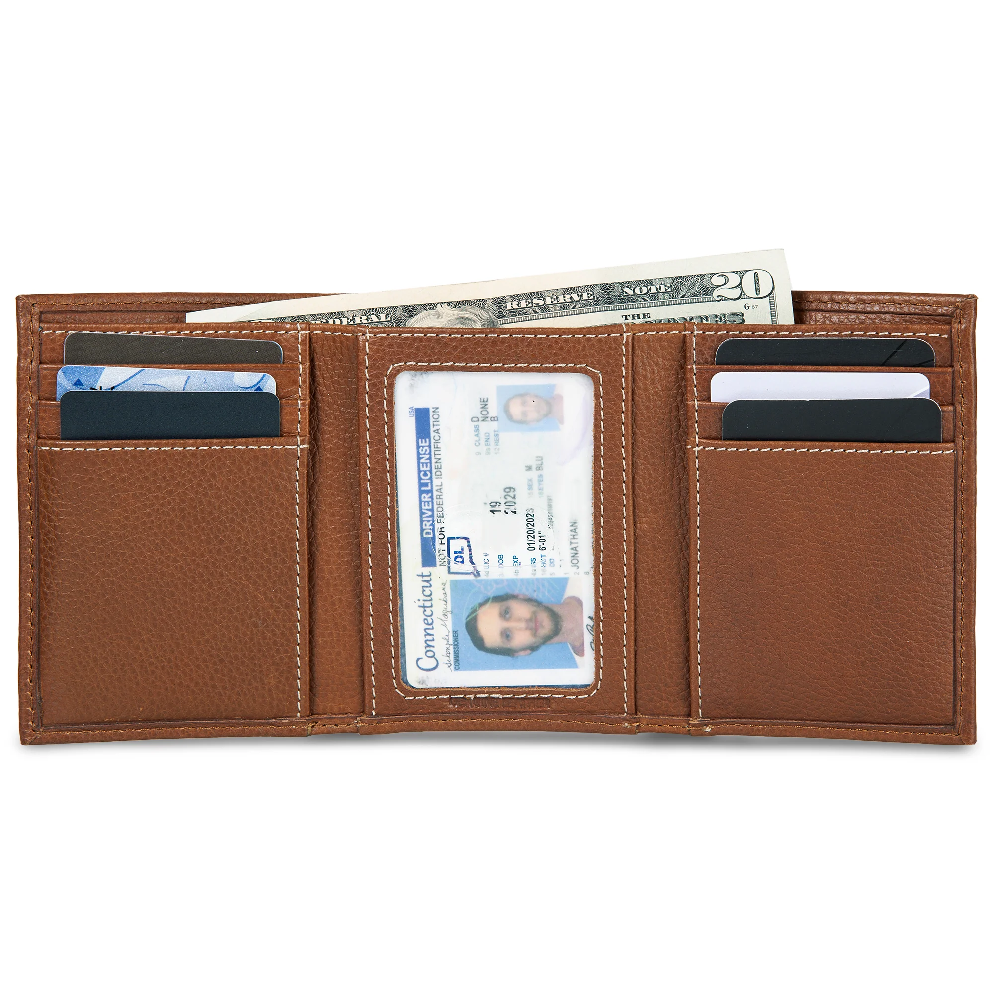 EB Signature Top Stitch Leather Trifold Wallet - Image 3