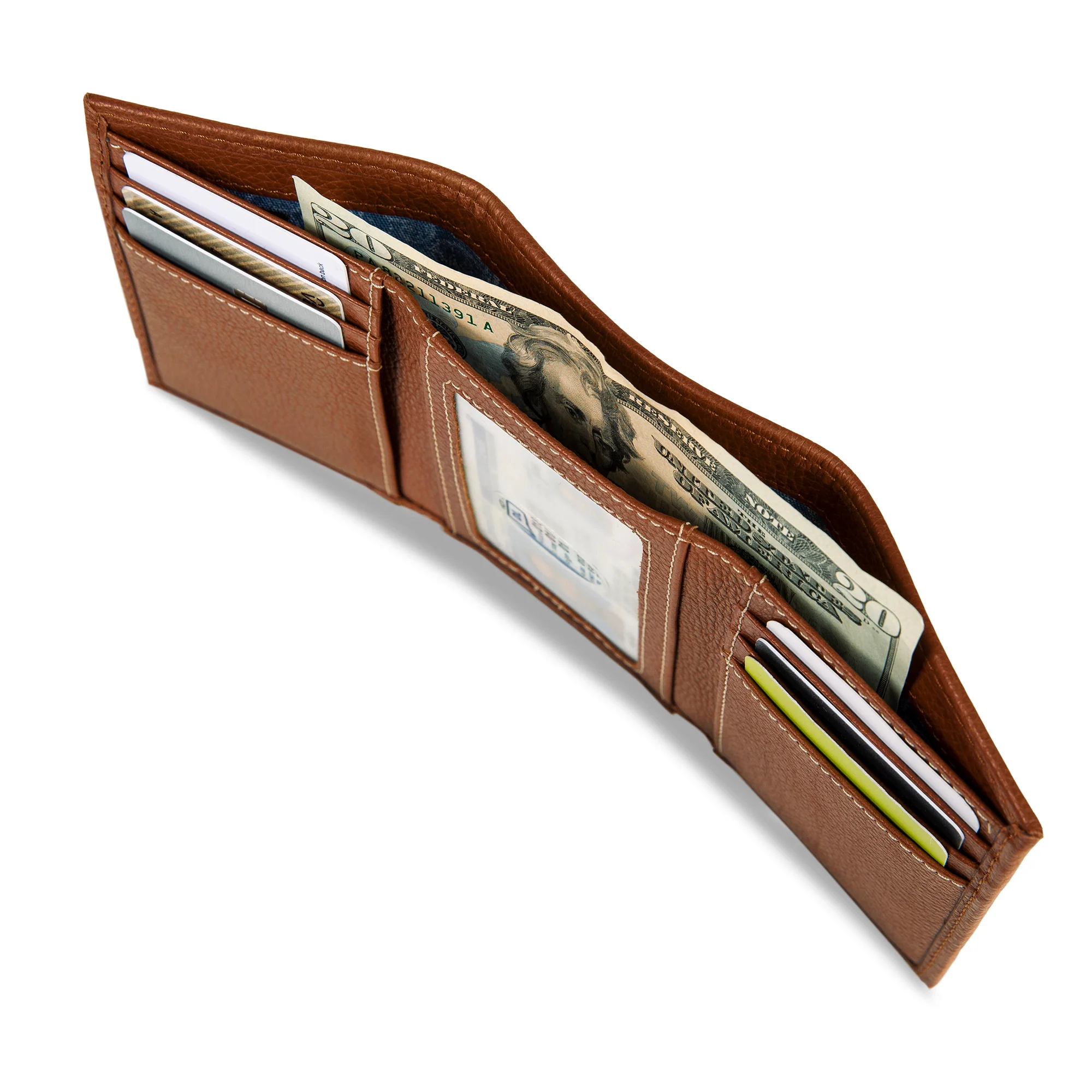 EB Signature Top Stitch Leather Trifold Wallet - Image 6