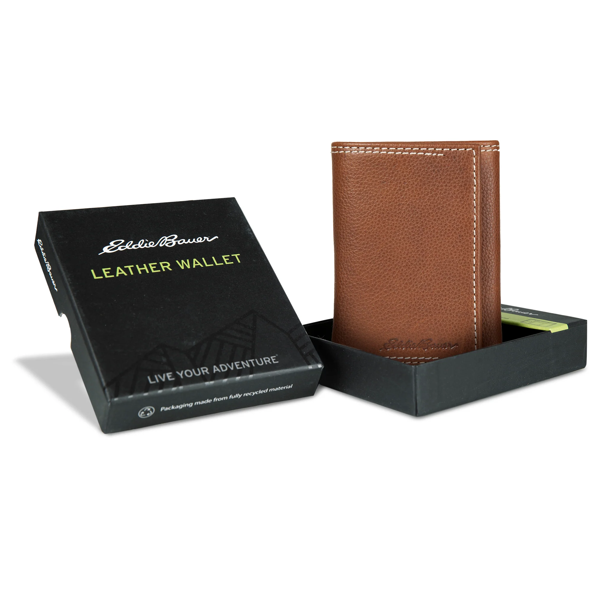 EB Signature Top Stitch Leather Trifold Wallet - Image 7