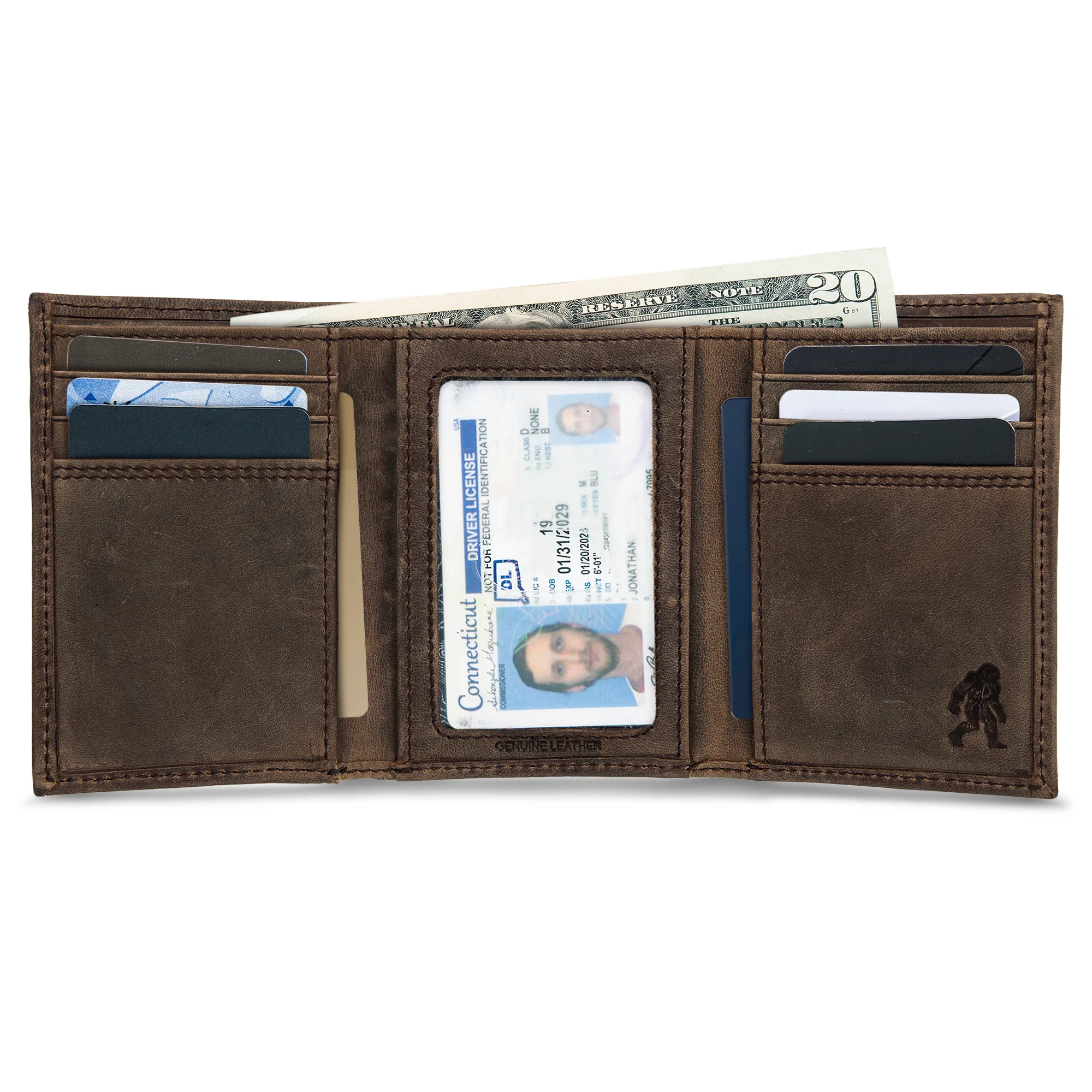 Leather Trifold Wallet With Embossed Sasquatch - Image 5