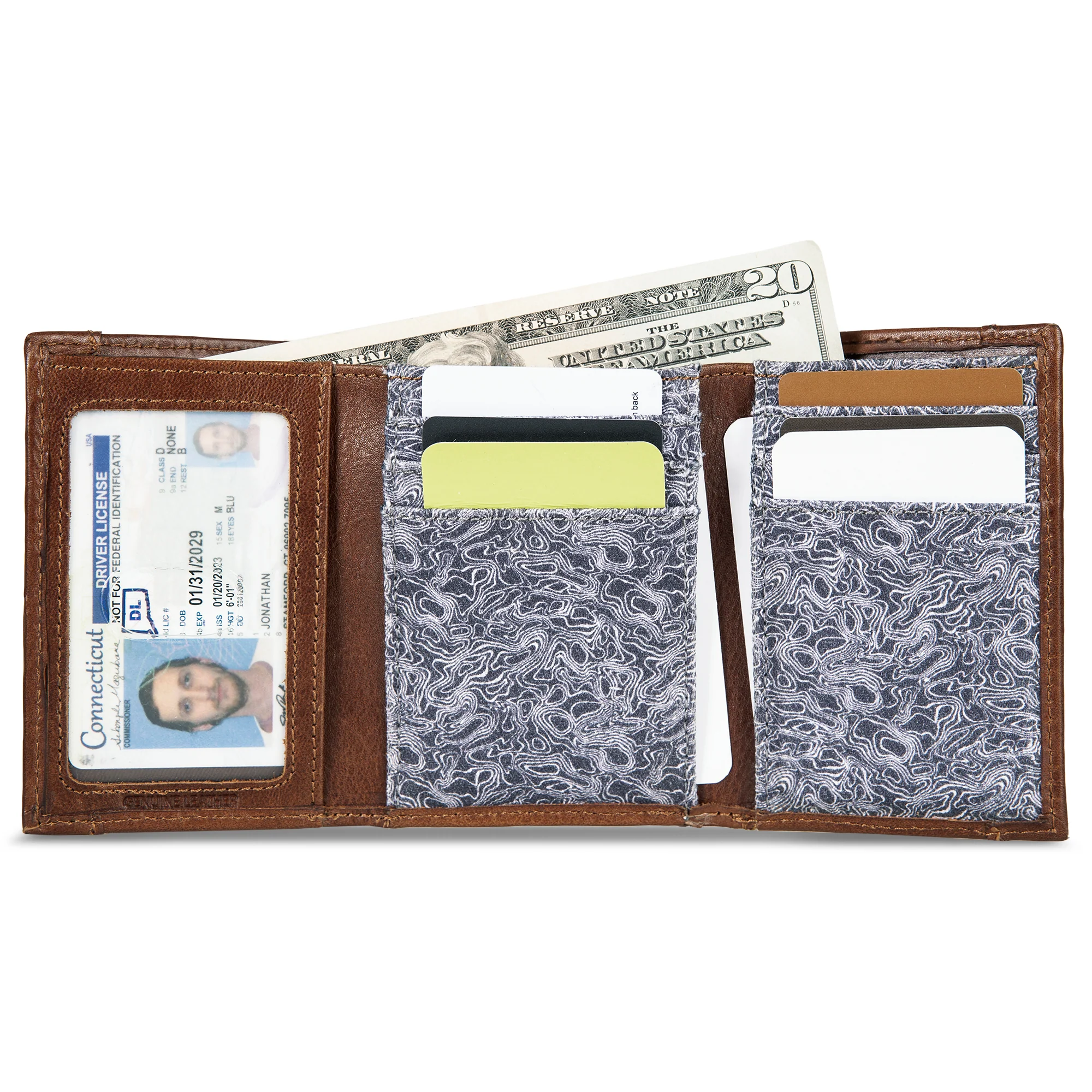 Pioneer Leather And Printed Cotton Canvas Trifold Wallet - Image 4
