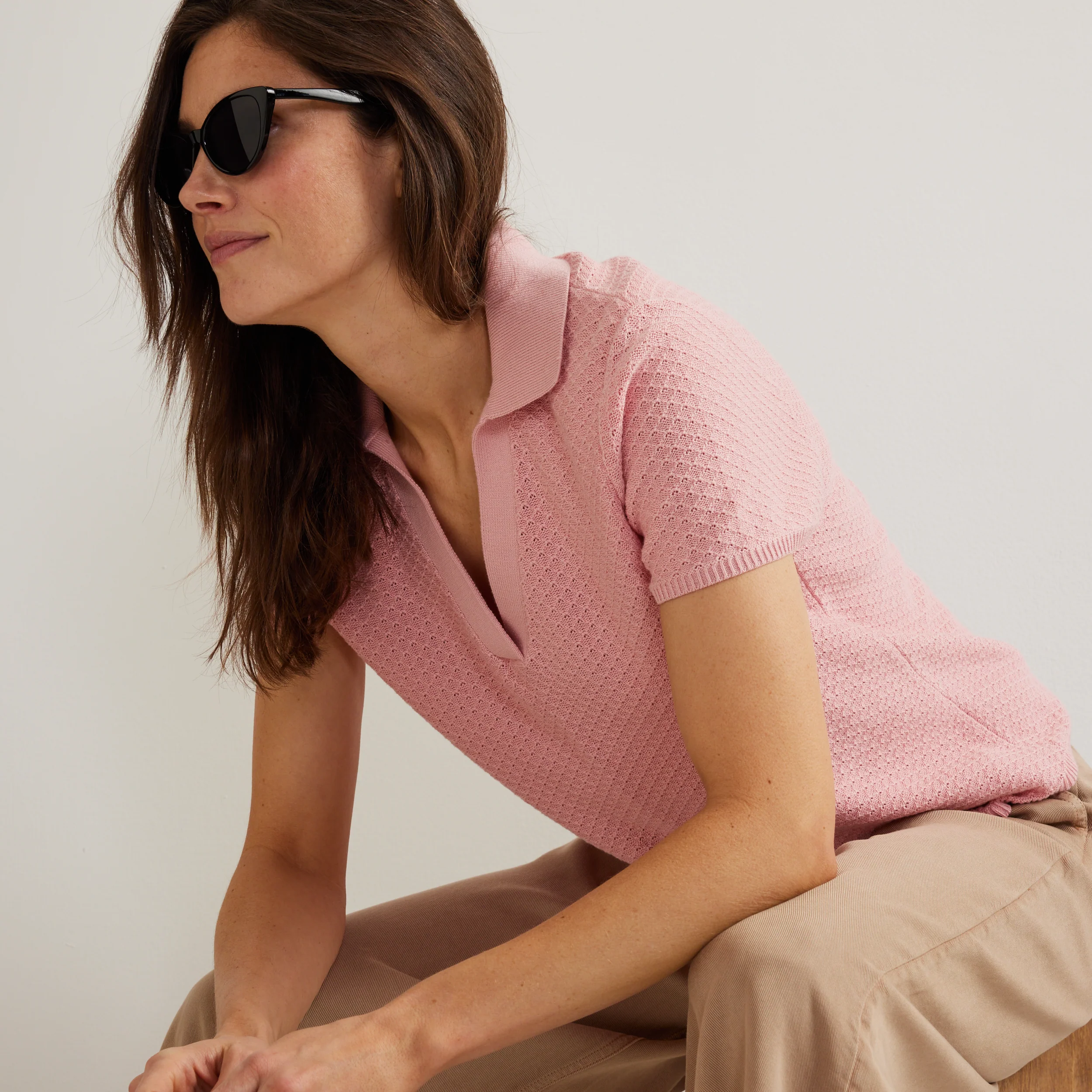 Women's Diamond Stitch Short Sleeve Pullover Sweater - Image 5
