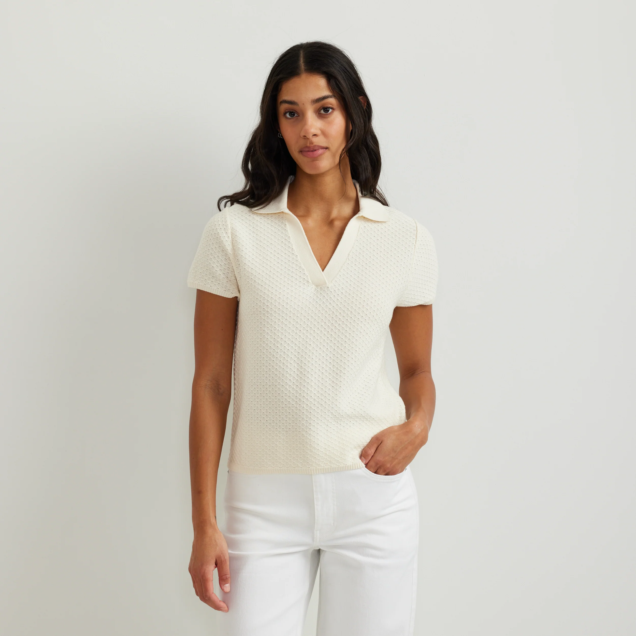 Women's Diamond Stitch Short Sleeve Pullover Sweater - Image 6