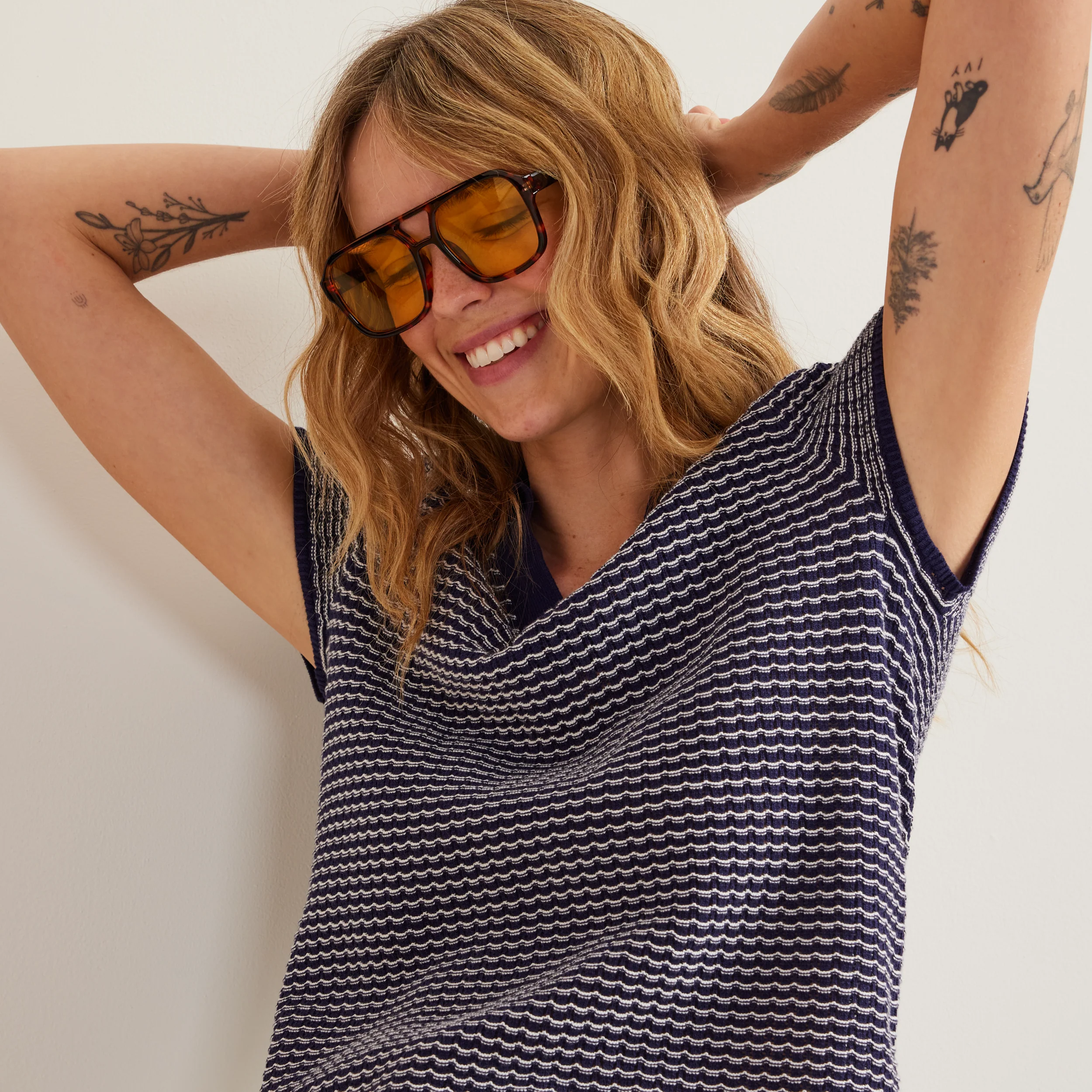 Women's Textured Microstripe Polo Sweater - Image 4