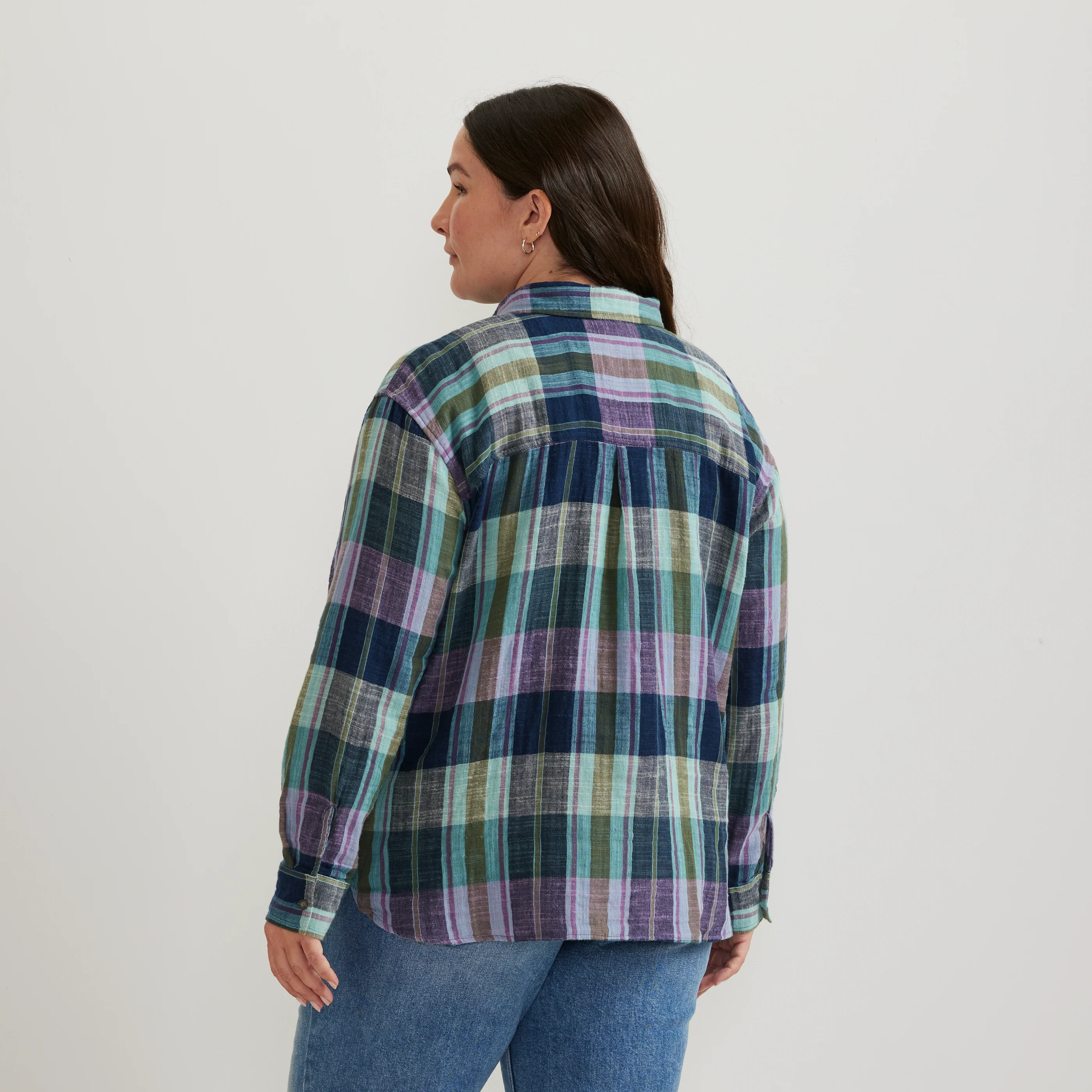 Women's Cotton Slub Plaid Long-Sleeve Shirt - Image 4