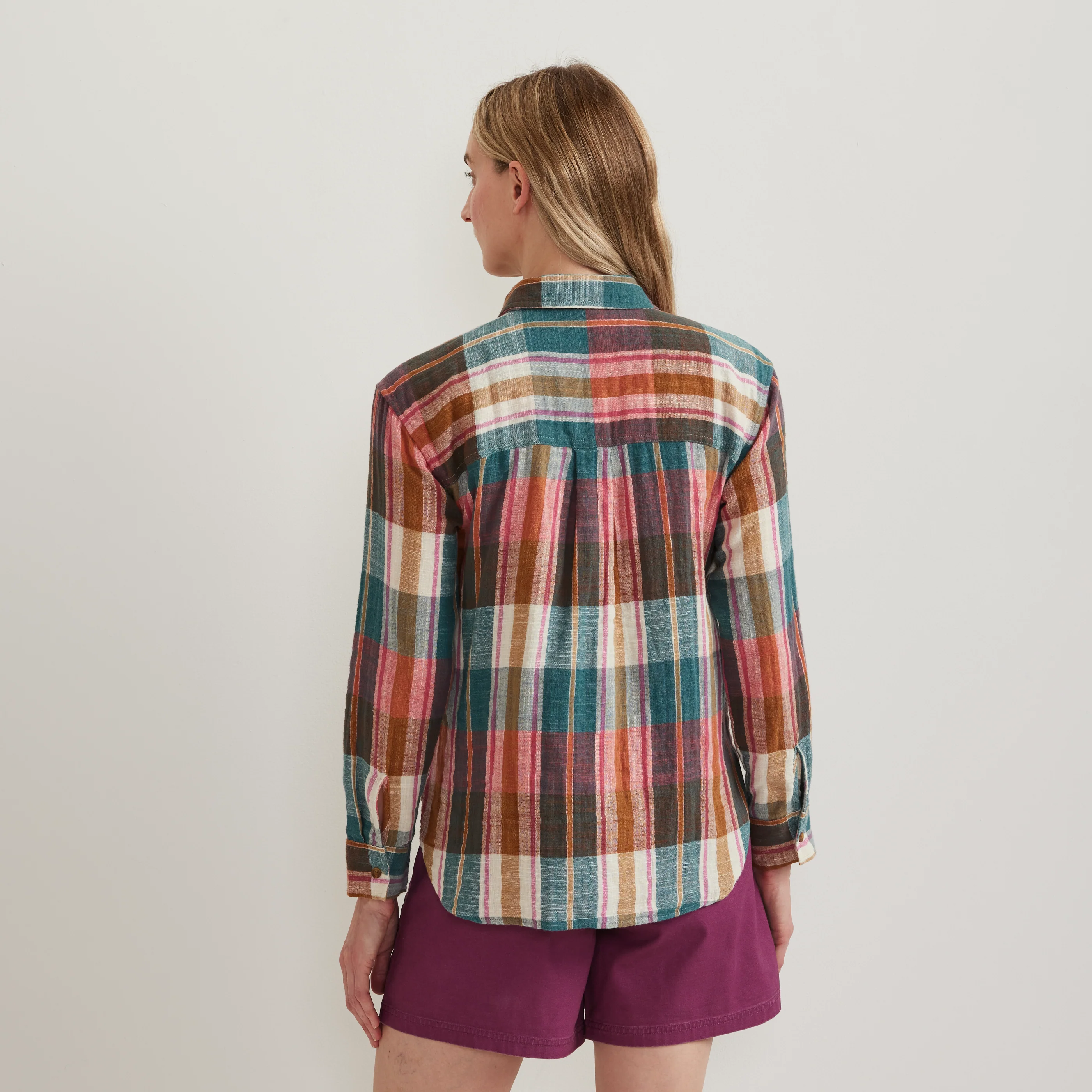 Women's Cotton Slub Plaid Long-Sleeve Shirt - Image 6