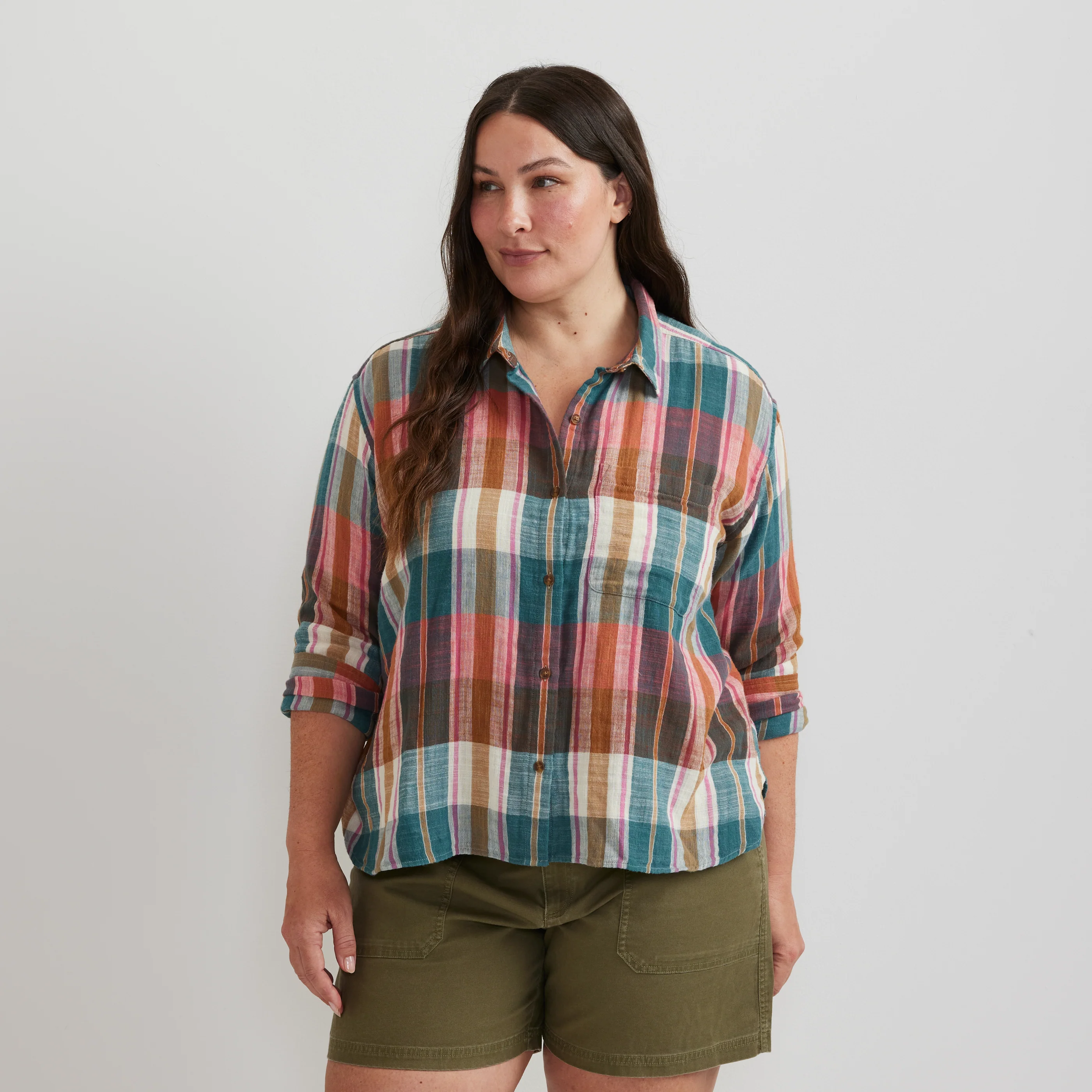 Women's Cotton Slub Plaid Long-Sleeve Shirt - Image 7