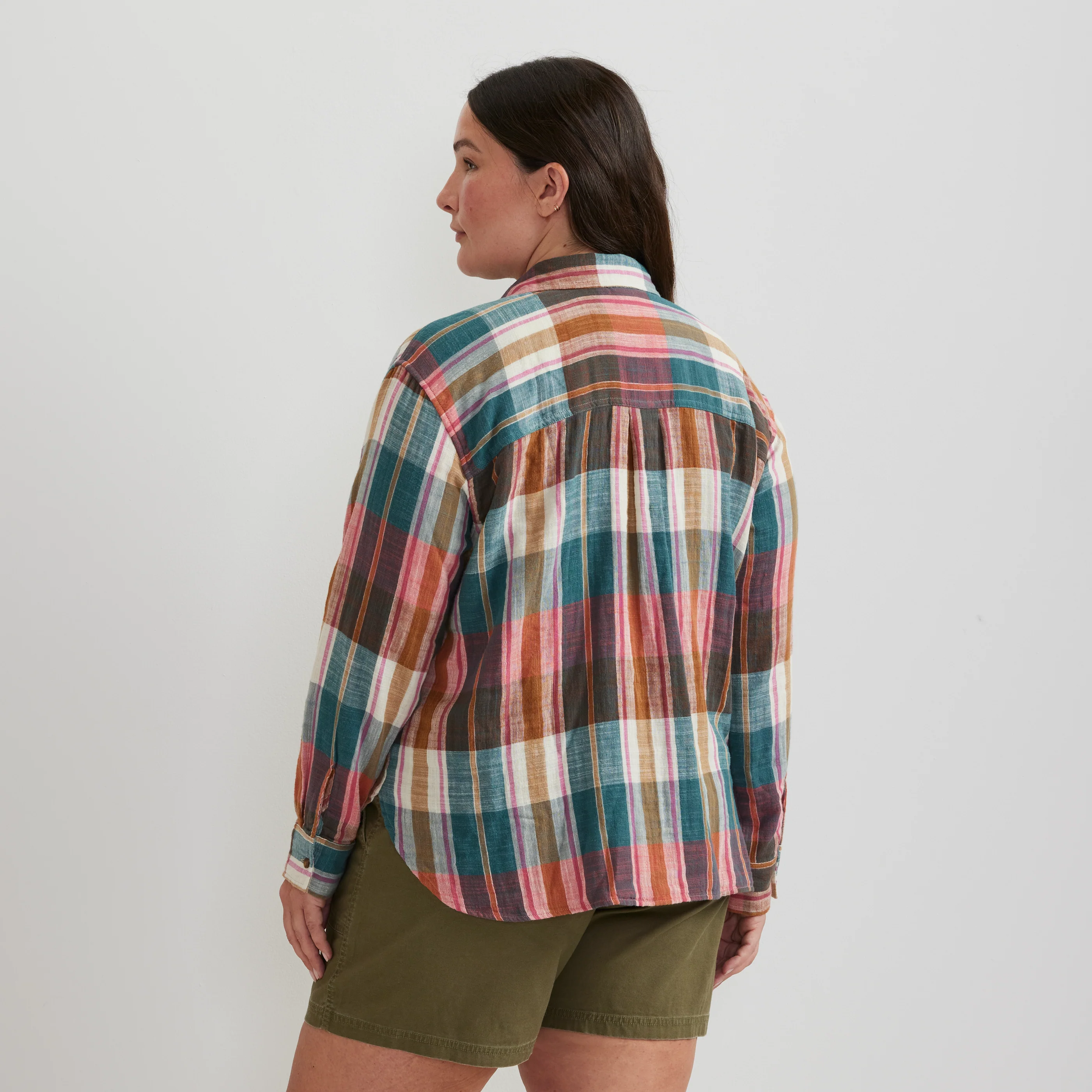 Women's Cotton Slub Plaid Long-Sleeve Shirt - Image 8